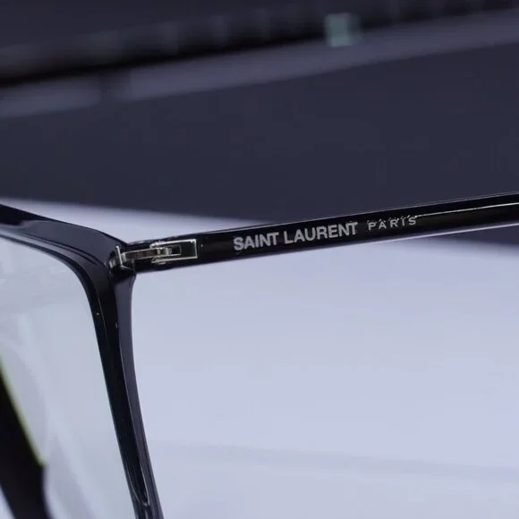 Saint Laurent SL474 006 Square Sunglasses – Shiny Black/Blue Light Protection